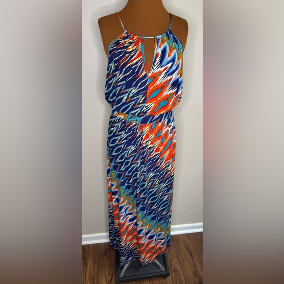BISOU BISOU Long Maxi Sleeveless Halter Dress Multi Color Size 14 - Picture 2 of 9